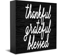 Thankful Grateful Blessed Home Office Decor Wooden Box Sign, Decorative Positive Office Desk Accessories Wood Plaque Wood Table Sign For Tv Cabinet Shelf 5 X 5 Inch