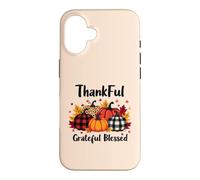 Thankful Grateful Blessed Leopard Plaid Pumpkin Thanksgiving Case for iPhone 16