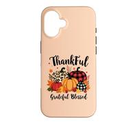 Thankful Grateful Blessed Leopard Plaid Pumpkin Thanksgiving Case for iPhone 16