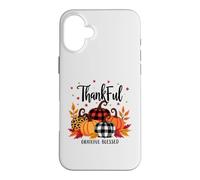 Thankful Grateful Blessed Leopard Plaid Pumpkin Thanksgiving Case for iPhone 16 Plus