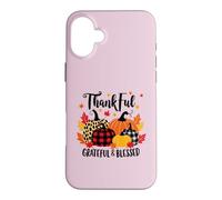 Thankful Grateful Blessed Leopard Plaid Pumpkin Thanksgiving Case for iPhone 16 Plus