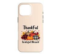 Thankful Grateful Blessed Leopard Plaid Pumpkin Thanksgiving Case for iPhone 16 Pro Max