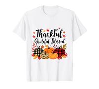 Thankful Grateful Blessed Leopard Plaid Pumpkin Thanksgiving Value Graphic T-Shirt