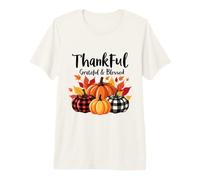 Thankful Grateful Blessed Leopard Pumpkin Thanksgiving Women Premium T-Shirt