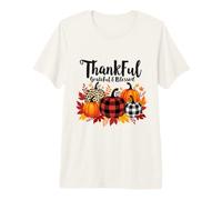 Thankful Grateful Blessed Leopard Pumpkin Thanksgiving Women Premium T-Shirt