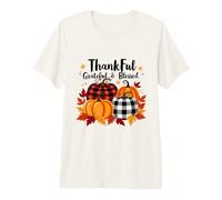 Thankful Grateful Blessed Leopard Pumpkin Thanksgiving Women Premium T-Shirt