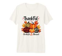Thankful Grateful Blessed Leopard Pumpkin Thanksgiving Women Premium T-Shirt