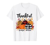 Thankful Grateful Blessed Leopard Pumpkin Thanksgiving Women Value Graphic T-Shirt