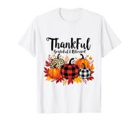 Thankful Grateful Blessed Leopard Pumpkin Thanksgiving Women Value Graphic T-Shirt