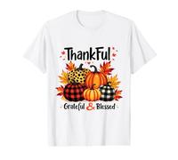 Thankful Grateful Blessed Leopard Pumpkin Thanksgiving Women Value Graphic T-Shirt