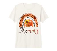 Thankful Grateful & Blessed Mommy Pumpkin Leopard Rainbow Premium T-Shirt