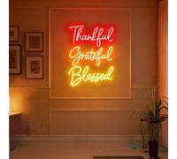 Thankful Grateful Blessed Neon Sign, Autumn LED Wall Light, Fall Harvest Decor, Thanksgiving Wall Art, Custom Halloween Party Decoration