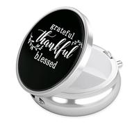 Thankful Grateful Blessed Pill Case, Pill Box 3 Compartments Metal Small Pill Holder with Mirror Mini Travel Pill Container for Purse Pocket Women Men