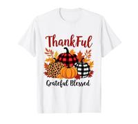 Thankful Grateful Blessed Plaid Leopard Pumpkin Fall Harvest Value Graphic T-Shirt