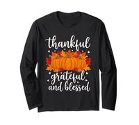 Thankful Grateful Blessed Shirt for Women Halloween Pumpkin Long Sleeve T-Shirt