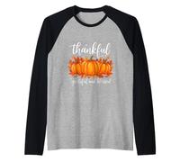 Thankful Grateful Blessed Shirt for Women Halloween Pumpkin Raglan Baseball Tee