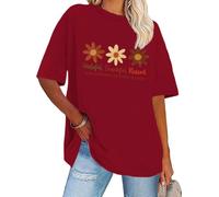 Thankful Grateful Blessed Shirt Hoodie Fall Thanksgiving Shirts Floral Graphics Short Sleeve T-Shirt Claret