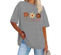 Thankful Grateful Blessed Shirt Hoodie Fall Thanksgiving Shirts Floral Graphics Short Sleeve T-Shirt Grey