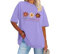 Thankful Grateful Blessed Shirt Hoodie Fall Thanksgiving Shirts Floral Graphics Short Sleeve T-Shirt Light Purple