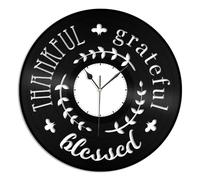 Thankful Grateful Blessed Vinyl Wall Clock Souvenir Gift Home Room Decoration Vintage Design Office Bar Room Home Decor