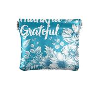 Thankful & Grateful Cyan Design PU Leather Change Purse Cute Makeup Bag Change Purse for Men Women Travel
