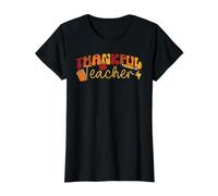 Thankful Teacher Funny Thanksgiving Fall Autumn School Teach Value Graphic T-Shirt, Women, Black, S