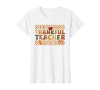 Thankful Teacher Funny Thanksgiving Fall Autumn School Teach Value Graphic T-Shirt, Women, White, S