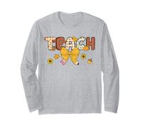 Thankful Teacher Thanksgiving Fall Pencil Bow Teaching Long Sleeve T-Shirt