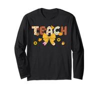 Thankful Teacher Thanksgiving Fall Pencil Bow Teaching Long Sleeve T-Shirt