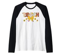 Thankful Teacher Thanksgiving Fall Pencil Bow Teaching Raglan Baseball Tee