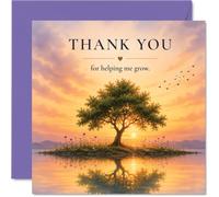Thankful Thank You Card, A Warm Gesture of Gratitude | Tranquil Sunset Tree and Birds Design, for Those Who've Helped You Flourish, 145mm Square, Envelope Included