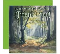 Thankful Thank You Card for Teacher - Serene Forest Appreciation - Calming Woodland Scene with Gentle Light - 145mm Square, Envelope Included