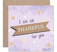 Thankful Thank You Card - Radiating Gratitude - Purple and Gold Stars Design with 'I Am so THANKFUL for You' Message - 145mm Square, Envelope Included