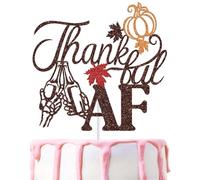 Thankful Thanksgiving Cake Topper, Happy Friendsgiving Party Decoration Supplies, Funny Friends Giving Decorations, Give Thanks Decor, Autumn Fall Harvest Cake Decoration Gold Glitter