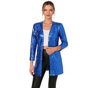 THANKPEARL Women's Sequin Jacket Long Sleeve Open Front Blazer Glitter Sparkly Coat Party Casual Cardigan, Royal Blue, XXXL