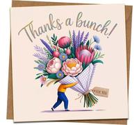 Thanks a Bunch Thank You Card - Floral Bouquet Square Greeting Card, 145mm x 145mm, Blank Inside, with Kraft Envelope - Appreciation Card for Friend, Teacher, Colleague, Her or Him