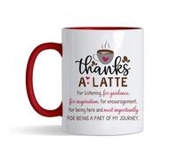 Thanks A Latte Mug - Appreciation Gift for Teacher, Friend, Cute Coffee Lover Gift - Inside Coloured Mug,Ceramic Coffee, Tea Mug. (Red)