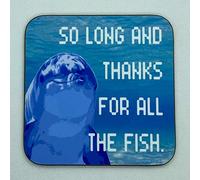 Thanks For All The Fish - The Dolphins from The Hitchhiker's Guide to the Galaxy - Drinks Coaster - Hardboard - 9cm x 9cm - Gloss Finish