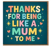 Thanks For Being Like A Mum To Me Thank You Card for Mother Figure, Stepmum or Mentor - Cute Colourful Typography with Hearts and Stars