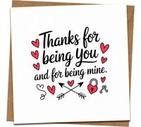 Thanks for Being You and for Being Mine Greeting Card - 145mm Square Love Card with Kraft Envelope, Romantic Anniversary Valentine Birthday Card for Husband Wife Boyfriend Girlfriend, Blank Inside