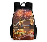Thanks Giving In Tower Bridge Londo Trendy Printed Travel Backpack with Pocket Funny 16 Inch Shoulder Daypack for Work Hiking Camping
