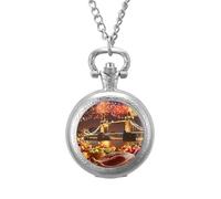 Thanks Giving in Tower Bridge Londo Vintage Pocket Watches Roman Numerals Quaretz Watch with Chain Christmas Birthday Gifts Silver-Style