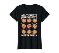 Thanksgiving Autism Awareness Turkey Communicate Differently Value Graphic T-Shirt, Women, Black, M