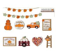 Thanksgiving Autumn Layered Maple Leaf Ornament Wooden Signs With Pumpkin Fall Rustic Leaf Decor Tiered Accents & Tray decor fall set,fall Tray dining tables,fall wood tiered decor tiered Lea