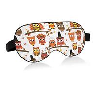Thanksgiving Autumn Owls On Branches Eye Masks Cover Blocks Light Sleep Mask Shade Cover Blindfold Relaxing Eyeshade Cover with Adjustable Head Strap for Men Women Kids