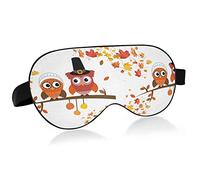 Thanksgiving Autumn Owls On Branches Falling Leaves Eye Masks Cover Blocks Light Sleep Mask Shade Cover Blindfold Relaxing Eyeshade Cover with Adjustable Head Strap for Men Women Kids