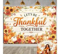 Thanksgiving Backdrop Let's Be Thankful Together Fall Pumpkin Harvest Photography Background Autumn Festival Friendsgiving Family Party Decorations Banner (82x59 inch (7x5FT))
