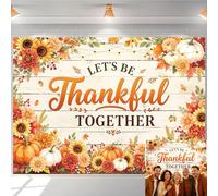 Thanksgiving Backdrop Let's Be Thankful Together Fall Pumpkin Harvest Photography Background Autumn Festival Friendsgiving Family Party Decorations Banner (120x96 inch (10x8FT))
