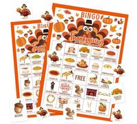 Thanksgiving Bingo Game 24 Players, Turkey Autumn Bingo Cards with Fall Harvest Themes, Thanksgiving Party Games Activities and Crafts Supplies for Family Classroom