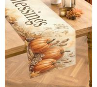 Thanksgiving Blessings Pumpkins Harvest Quote Table Runner 13x108 Inch